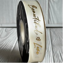 Лента атласная "Beautiful love", 2,5 см, молочная, рулон 30 м