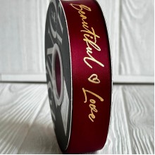 Лента атласная "Beautiful love", 2,5 см, бордовая, рулон 30 м