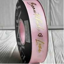 Лента атласная "Beautiful love", 2,5 см, светло-розовая, рулон 30 м