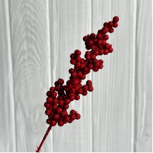 Веточка калины с глиттером, 20 см, красная, упаковка 50 шт.