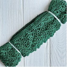 Кружево макраме "Сандра", 7,5 см, зеленое, рулон 9 м