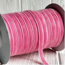 Лента велюр, 0,6 см, розовый, рулон 45 м