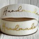 Репс c золотой надписью Handmade, 2,5 см, молочный, рулон 23 м