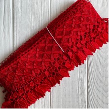 Кружево макраме Лили, 11 см, красное, рулон 9 м