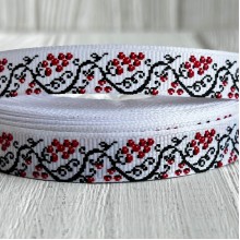 Репс 1,2 см, орнамент калина, на белом фоне, рулон 23 м