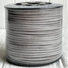 Кожаный шнур, 0,26х1,4 см, серебро, рулон 90 м 