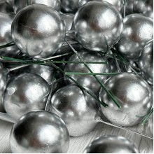 Шарик глянцевый на проволоке, 25 мм, серебро, упаковка 100 шт.