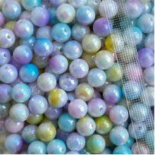 Бусина акриловая (перламутр) омбре, 10 мм, желто-розово-сиреневый пастельный микс, упаковка 500 г