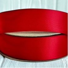 Атлас двусторонний (премиум), 2,5 см, красный, рулон 23 м