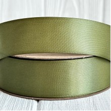 Атлас двусторонний (премиум), 2,5 см, оливковый, рулон 23 м