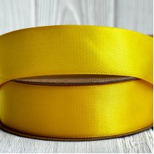 Атлас двусторонний (премиум), 2,5 см, желтый, рулон 23 м