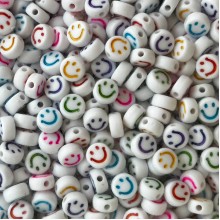 Бусина буква, 4х7 мм, круг (бело-цветной смайлик), упаковка 500 г