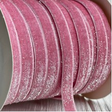 Лента велюр с перламутром, 1 cм, розовый, рулон 45 м