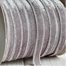 Лента велюр с перламутром, 1 cм, серо-розовый, рулон 45 м