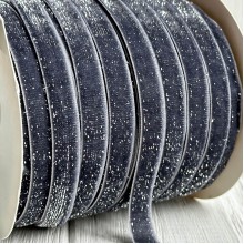Лента велюр с перламутром, 1 cм, графитовый, рулон 45 м