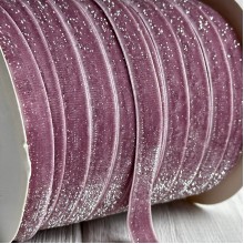 Лента велюр с перламутром, 1 cм, пудровый, рулон 45 м