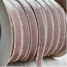 Лента велюр с перламутром, 1 cм, темно-бежевый, рулон 45 м