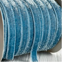 Лента велюр с перламутром, 1 cм, бирюзовый, рулон 45 м
