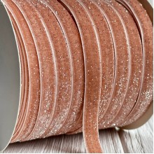 Лента велюр с перламутром, 1 cм, персиковый, рулон 45 м