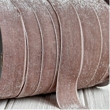 Лента велюр с перламутром, 2,5 cм, темно-бежевый, рулон 45 м