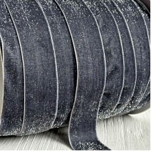 Лента велюр с перламутром, 2,5 cм, графитовый, рулон 45 м