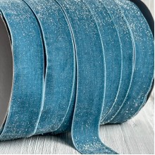 Лента велюр с перламутром, 2,5 cм, бирюзовый, рулон 45 м