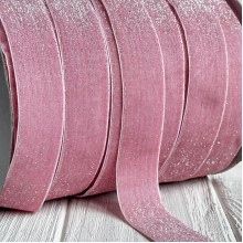 Лента велюр с перламутром, 2,5 cм, розовый, рулон 45 м