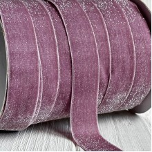 Лента велюр с перламутром, 2,5 cм, пудровый, рулон 45 м