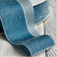 Лента велюр с перламутром, 4 cм, бирюзовый, рулон 27 м