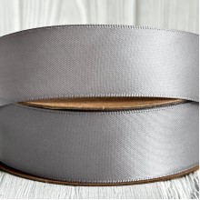 Атлас двусторонний (премиум), 2,5 см, светло-серый, рулон 23 м