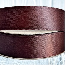 Атлас двусторонний (премиум), 2,5 см, коричневый, рулон 23 м