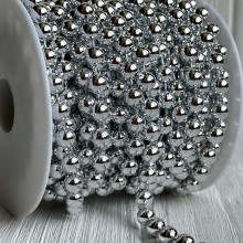 Лента-бусинка (С09808), серебро, 8 мм, рулон 10 м