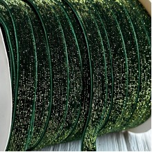 Лента велюр с перламутром, 1 cм, темно-зеленый, рулон 45 м
