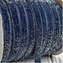 Лента велюр с перламутром, 1 cм, светло-синий, рулон 45 м