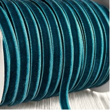 Лента велюр, 0,6 см, изумрудно-синий, рулон 45 м