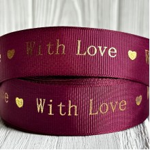 Репс "With love", 2,5 см, вишневый, рулон 18 м