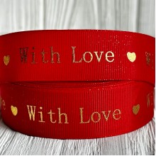 Репс "With love", 2,5 см, красный, рулон 18 м