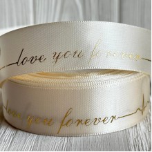 Атлас Love you forever, 2,5 см, молочный, рулон 18 м