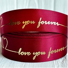 Атлас Love you forever, 2,5 см, красный бархат, рулон 18 м