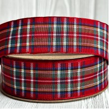 Лента шотландка, 2,5 см, красно-сине-желто-зеленая, рулон 18,5 м