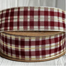 Лента шотландка, 2,5 см, бело-бордовая, рулон 18,5 м