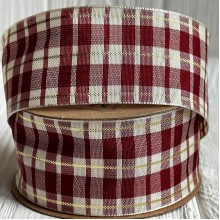 Лента шотландка, 4 см, бело-бордовая, рулон 18,5 м