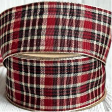 Лента шотландка, 4 см, бордово-бело-черная, рулон 18,5 м