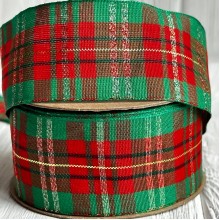 Лента шотландка, 4 см, красно-ярко-зеленая, рулон 18,5 м