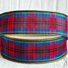 Лента шотландка, 2,5 см, зелено-сине-красно-черная, рулон 18,5 м