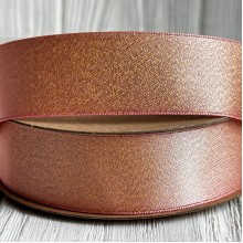 Лента атласная двусторонняя с золотым напылением, 2,5 см, персиковый, рулон 18 м