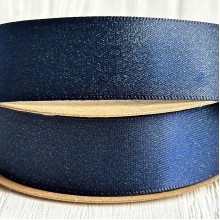 Лента атласная двусторонняя с золотым напылением, 2,5 см, сапфировый, рулон 18 м
