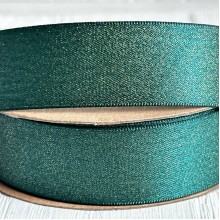 Лента атласная двусторонняя с золотым напылением, 2,5 см, темно-зеленый, рулон 18 м
