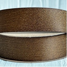 Лента атласная двусторонняя с золотым напылением, 2,5 см, коричневый, рулон 18 м