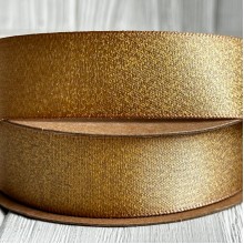 Лента атласная двусторонняя с золотым напылением, 2,5 см, золото, рулон 18 м